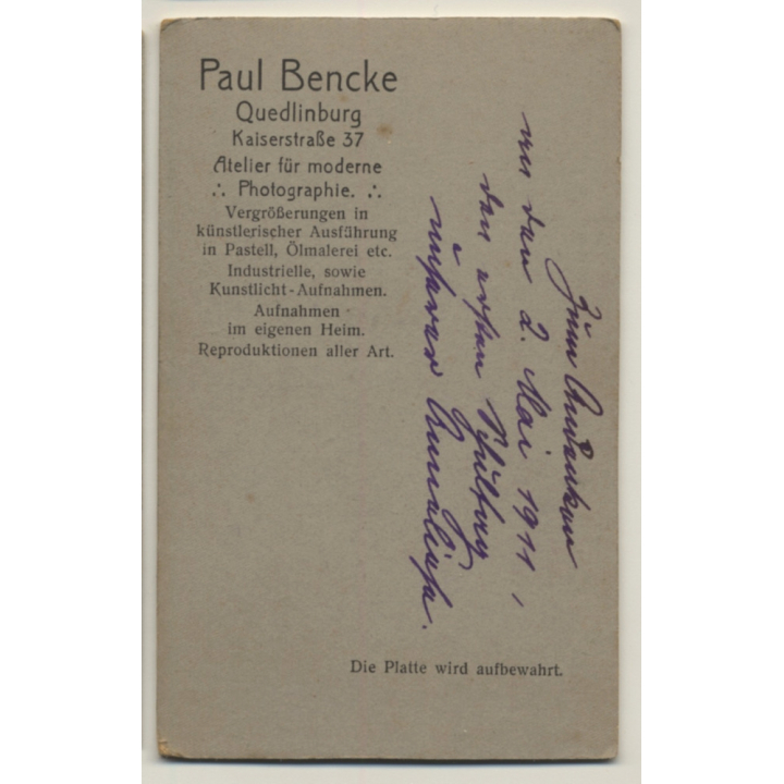 Atelier Bencke / Quedlinburg: Mädchen - Einschulung - Schultüte (Vintage CDV / Carte De Visite ~1910s)