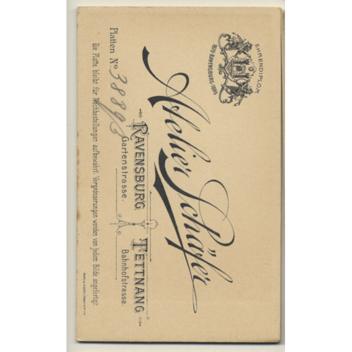 K.Schäfer / Ravensburg: Young Man - Suit - Bow (Vintage CDV / Carte De Visite ~1880s/1890s)