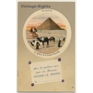 Egypt: Nouvelle Année - Le Sphinx / Camels (Vintage PC LL ~1910s/1920s)