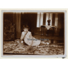 Little Girl Lingers On Real Leopard Skin / Colonial Times - Belgium? (Vintage Photo ~1920s/1930s)