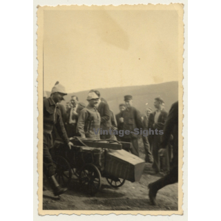 2 Guys With Moustaches Push Soapbox (Vintage Photo ~1910s/1920s)