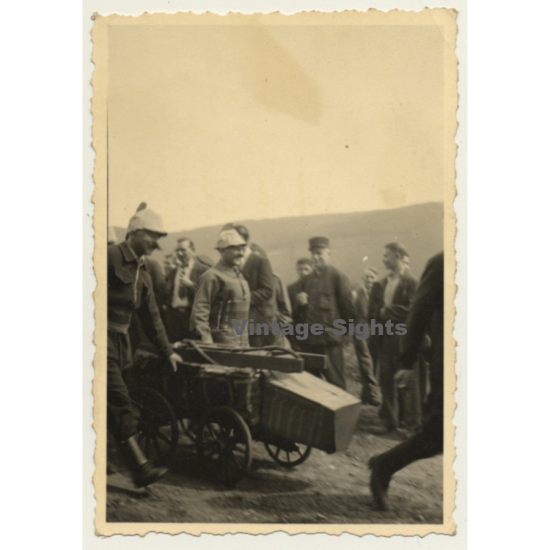 2 Guys With Moustaches Push Soapbox (Vintage Photo ~1910s/1920s)