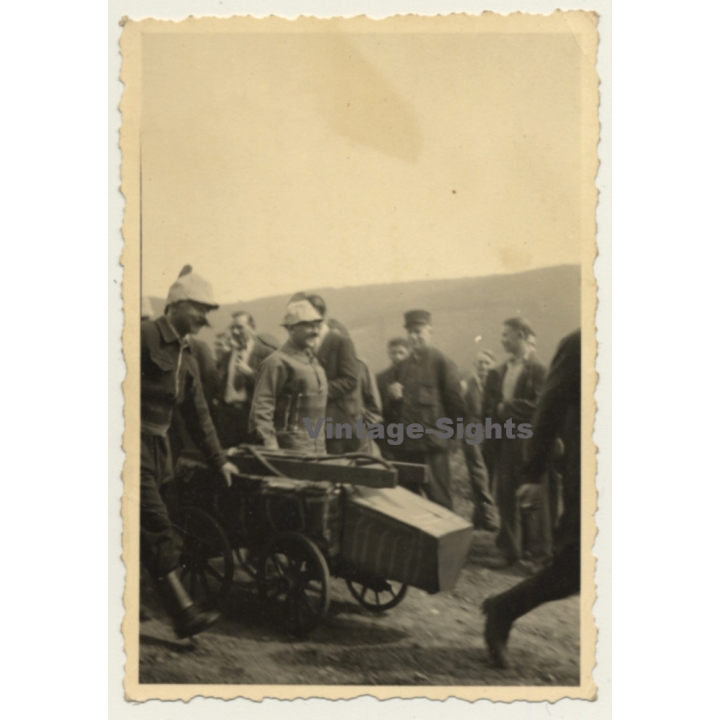 2 Guys With Moustaches Push Soapbox (Vintage Photo ~1910s/1920s)
