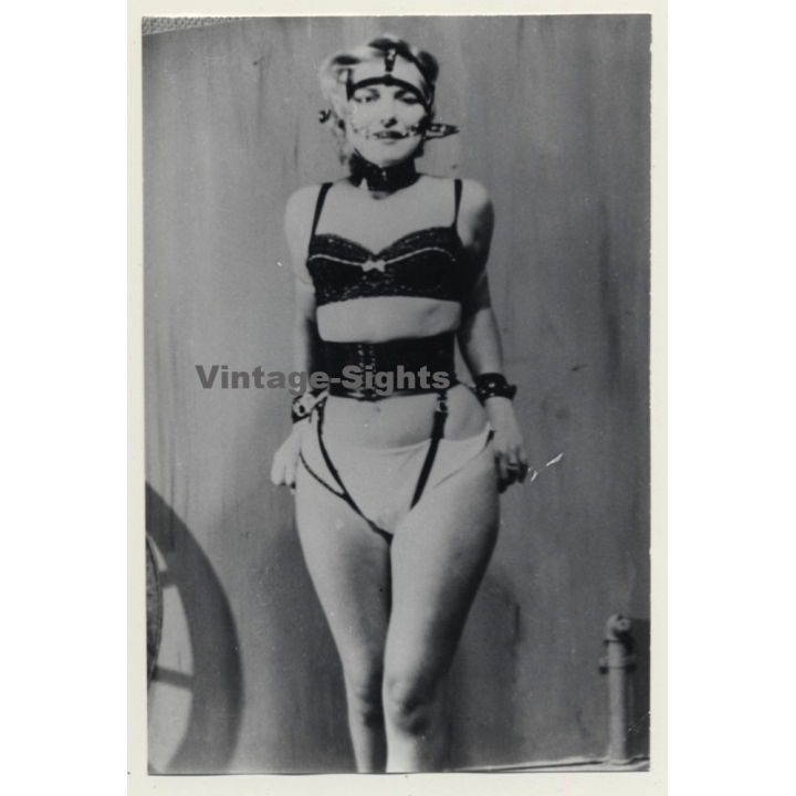 Pretty Blonde In Fetish Corset / Handucffs - Gag - BDSM (2nd Gen. Photo ~1960s)