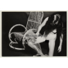 Darkhaired Nude In Motion / Tull Scarf - Wicker Chair (Vintage Photo GDR ~1980s)