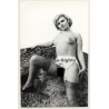 Tiny Blonde Nude On Rocks / Suspenders - Stockings (Vintage Photo Scandinavia 1960s/1970s)