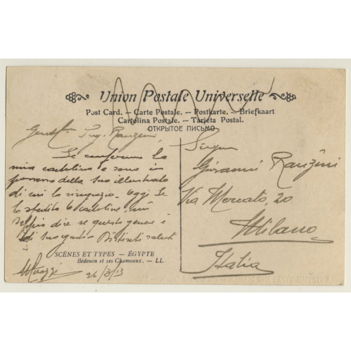 Egypt: Bédouin Et Ses Chameaux / Camel - Ethnic - Berber (Vintage RPPC  LL. 1913)