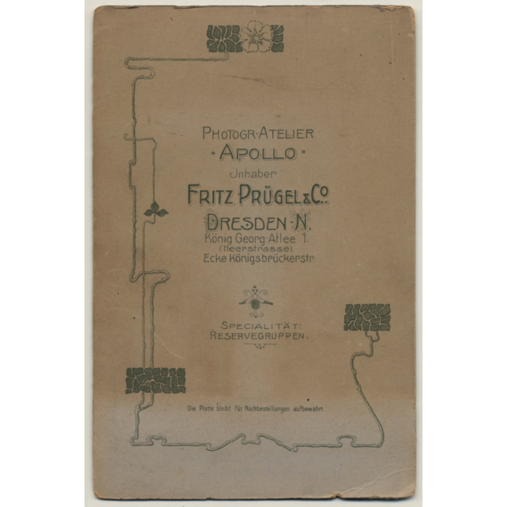 Atelier Apollo - F. Prügel / Dresden: Portrait Of Sweet Little Baby Girl (Vintage Cabinet Card ~1910s/1920s)