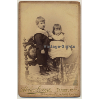 Atelier Erna / Frankfurt: Portrait Of Baby Boy & Baby Girl (Vintage Cabinet Card ~1900s)