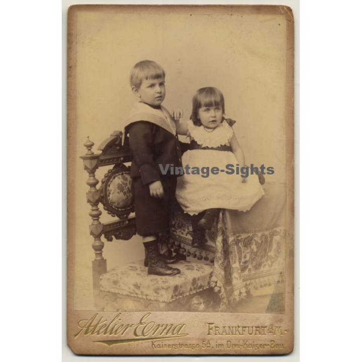 Atelier Erna / Frankfurt: Portrait Of Baby Boy & Baby Girl (Vintage Cabinet Card ~1900s)