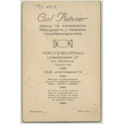 Carl Pietzner / Dux: Wedding Couple / Moustache (Vintage Cabinet Card 1928)