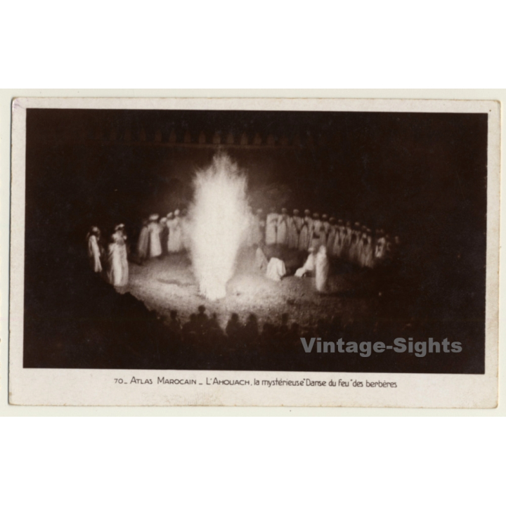 Morocco: L'Ahouach Mystérieuse Danse Du Feu Des Berbères (Vintage RPPC  1942)