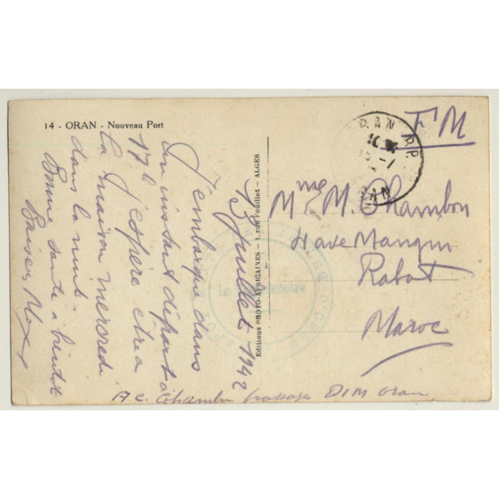 Oran / Algeria: Nouveau Port / Harbor (Vintage RPPC Field Post 1942)