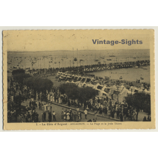 Arcachon / France: La Plage Et La Jetée Thiers (Vintage PC 1947)