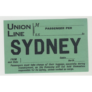 Union Line / Sydney - Passenger Cabin (Vintage Shipping Line Luggage Label)