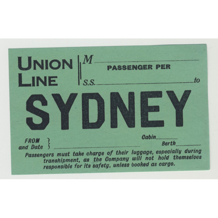 Union Line / Sydney - Passenger Cabin (Vintage Shipping Line Luggage Label)