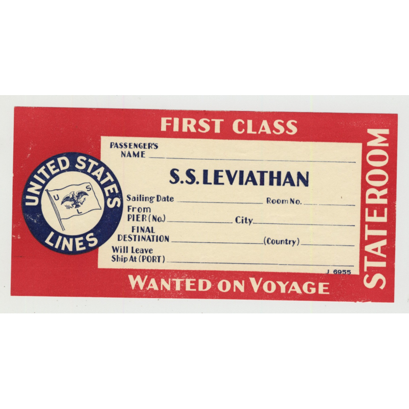 S.S. Leviathan / United States Lines (Vintage Shipping Line Luggage Label)