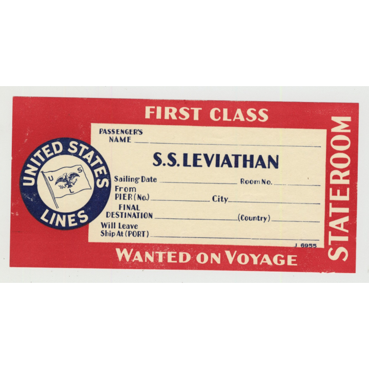 S.S. Leviathan / United States Lines (Vintage Shipping Line Luggage Label)