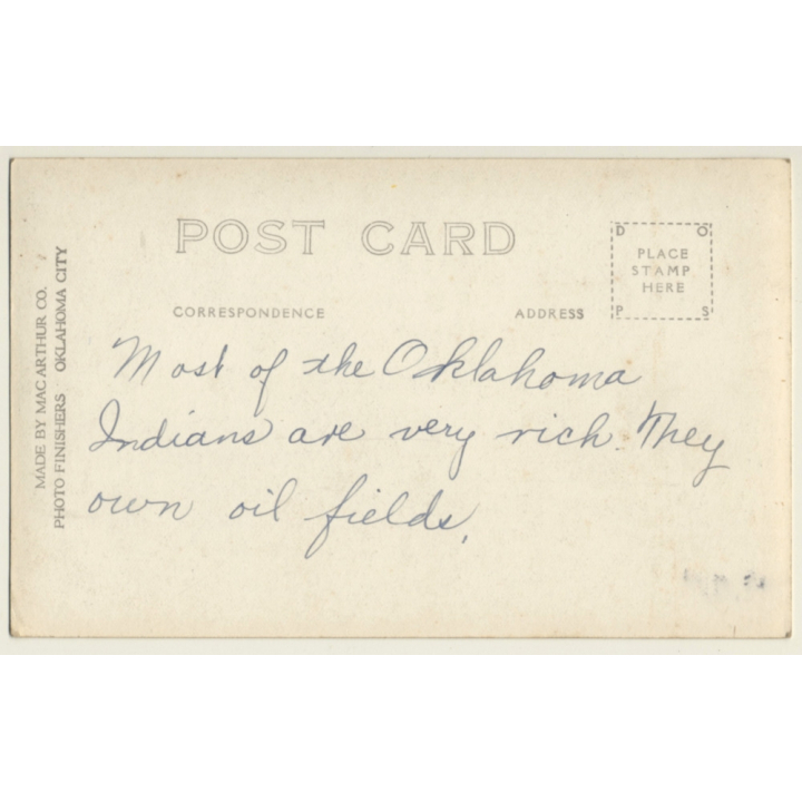 USA: Oklahoma Indian / Headdress - Ethnic (Vintage RPPC Mac Arthur Co.)