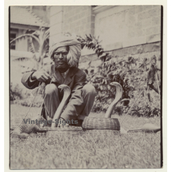 Snake Charmer - 2 Cobras - Puppet - Mongoose (Vintage Photo ~1930s)