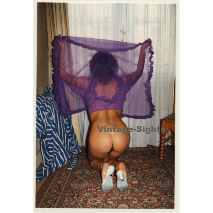 Rear View: Semi Nude Woman Lifts Transparent Negligee / Butt (Vintage Photo France 1990s)