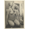 Pretty Kneeling Blonde Nude Looks In Mirror / Necklace (Vintage Photo Spain ~1960s/1970s)