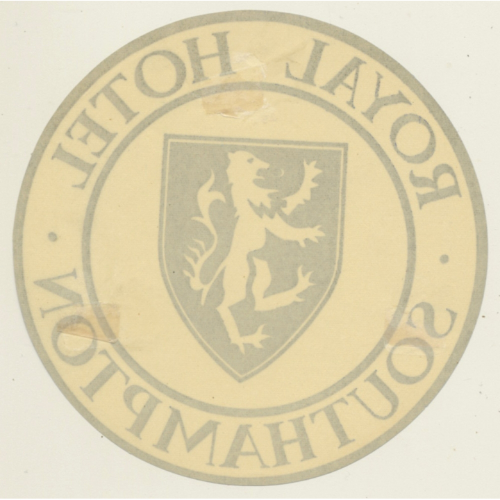 Southampton / UK: Royal Hotel - Lion Coat Of Arms (Vintage Luggage Label)