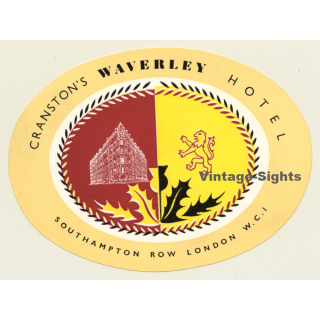 London / UK: Cranston's Waverley Hotel (Vintage Luggage Label)