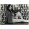 Natural Brunette Semi Nude*1 / Sitting - Psychedelic Curtain (Vintage Photo GDR ~1970s/1980s)