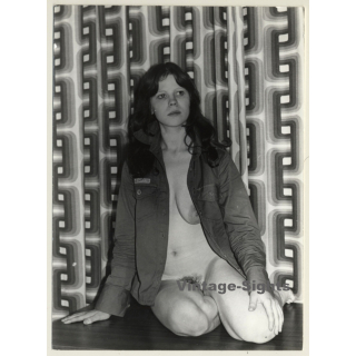 Natural Brunette Semi Nude*2 / Boob Flash - Safari Shirt (Vintage Photo GDR ~1970s/1980s)