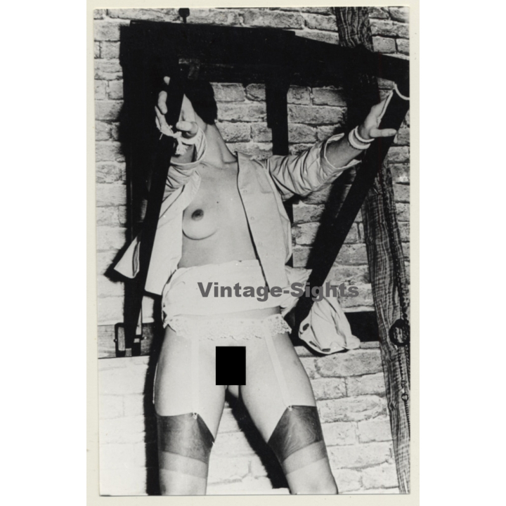 Slim Semi Nude Maid Tied To Rack / Boob Flash - Bondage - BDSM (2nd Gen.Photo ~1960s)