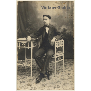 Young Elegant Spanish Man / Furniture - Suit - Design (Vintage RPPC ~1910s/1920s)