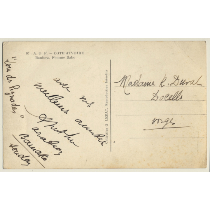 Ivory Coast: Baufora - Femme Baboo - Maniok / Risqué - Ethnic (Vintage RPPC ~1920s/1930s)