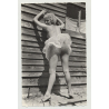 Nude Blonde Pinup Leans Against Wall / No Panties (Vintage Real Photo B/W)