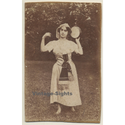 Slim Brunette W. Tambourin / Traditional Costume (Vintage Photo ~1910s)