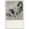 Brunette Pinup Lingers On Bed / Lingerie - Boobs (Vintage Real Photo B/W ~1950s)