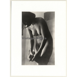R.Folco: Natural Nude Woman Puts On Stockings (Vintage Photo France 1970s/1980s)
