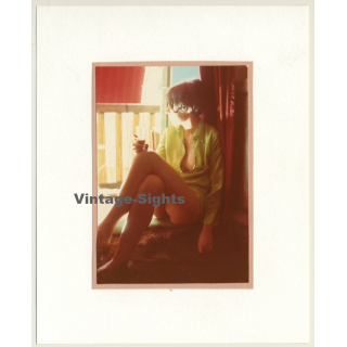 R.Folco: Semi Nude Female On Window Ledge / Nip Slip (Vintage Photo France 1980s)