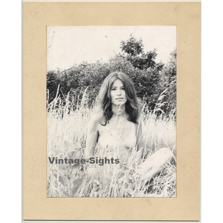 Jerri Bram (1942): Natural Nude Hippie Woman In Corn Field (Vintage Photo ~1970s/1980s)