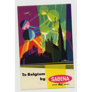 To Belgium By Sabena Belgian World Airlines (Vintage Airline Luggage Label)