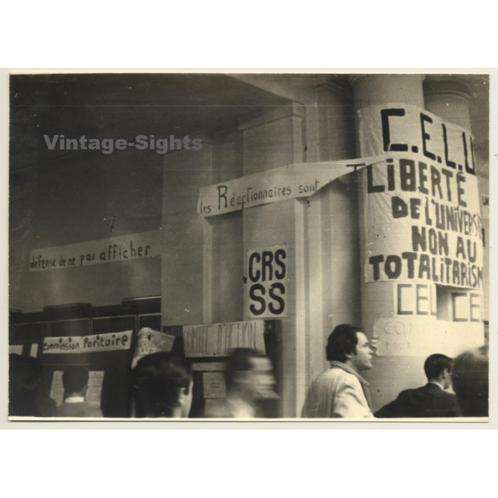 May 1968 - Paris: Protest Posters On Facade*4 / CRS SS (Vintage Photo)