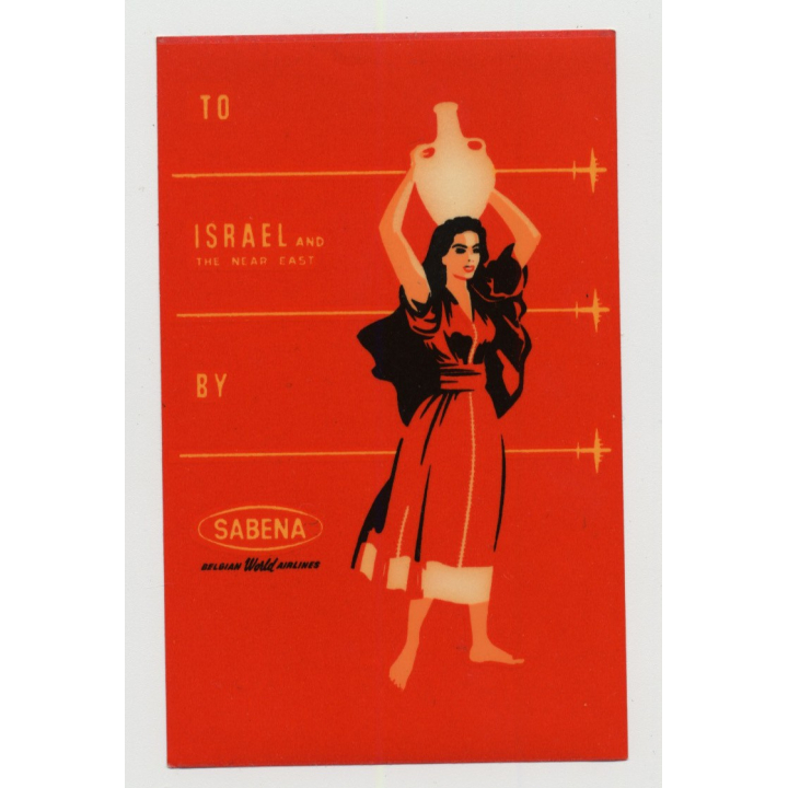 To Israel & The Near East By Sabena Belgian World Airlines (Vintage Airline Luggage Label)