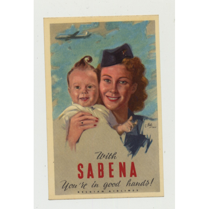 With Sabena You're In Good Hands - Belgian Airlines (Vintage Airline Luggage Label)