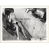 Shorthaired Nude In Rocking Chair / TV - Boobs (Vintage Photo ~1960s/1970s)