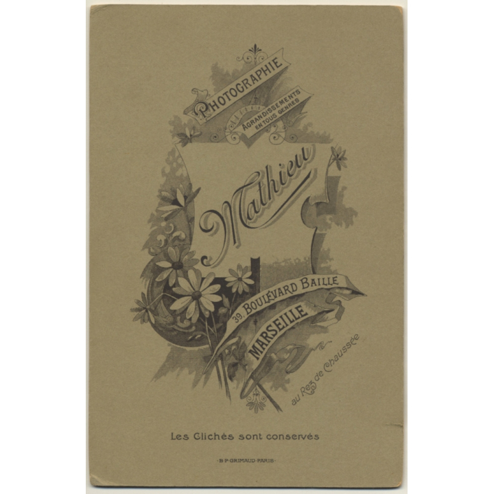 Mathieu / Marseille: Elegant Woman In Victorian Dress (Vintage Cabinet Card ~1900s/1910s)