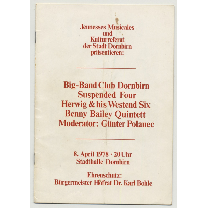 Jazz Festival Dornbirn 8. April 1978: Benny Bailey Quintett (18 Page Booklet) Signed!