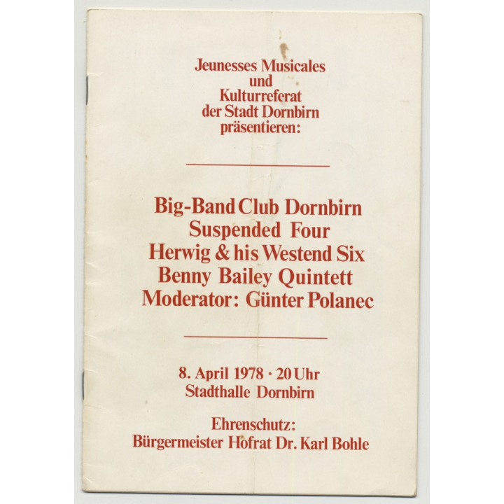 Jazz Festival Dornbirn 8. April 1978: Benny Bailey Quintett (18 Page Booklet) Signed!