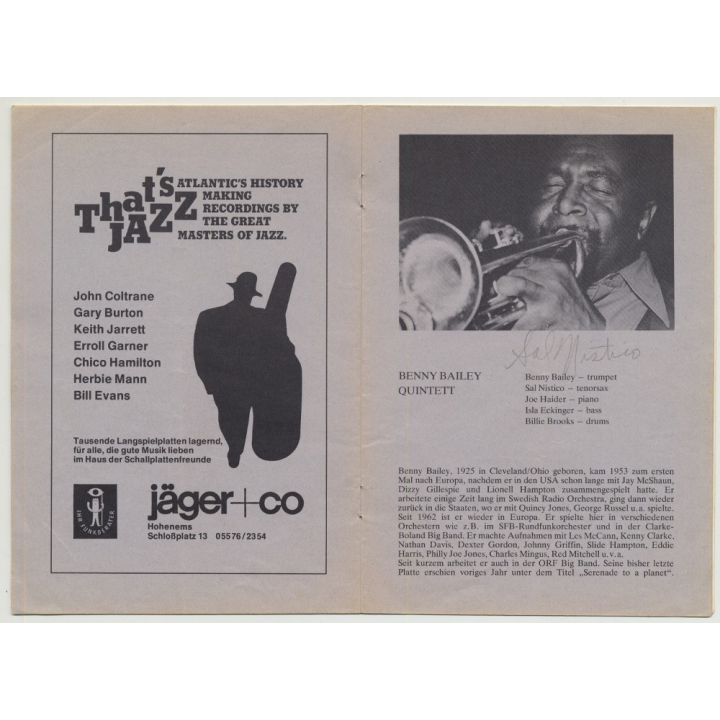 Jazz Festival Dornbirn 8. April 1978: Benny Bailey Quintett (18 Page Booklet) Signed!