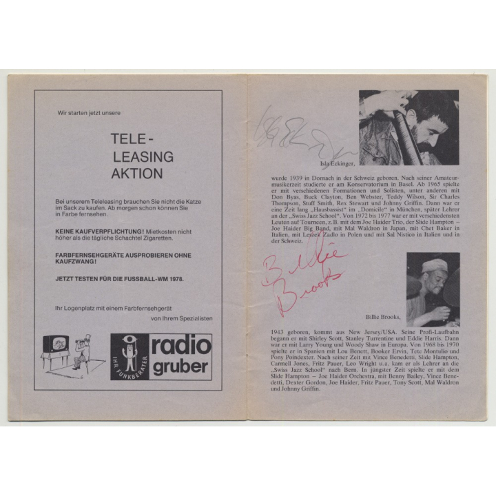 Jazz Festival Dornbirn 8. April 1978: Benny Bailey Quintett (18 Page Booklet) Signed!