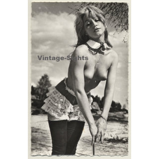 Seductive Topless Blonde / Collar - Overknees - Pin-Up (Vintage RPPC ~1950s)